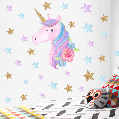 Unicorn Stars Rainbow Wall Sticker Girls Bedroom