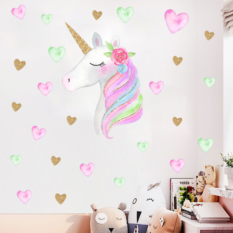 Unicorn Stars Rainbow Wall Sticker Girls Bedroom