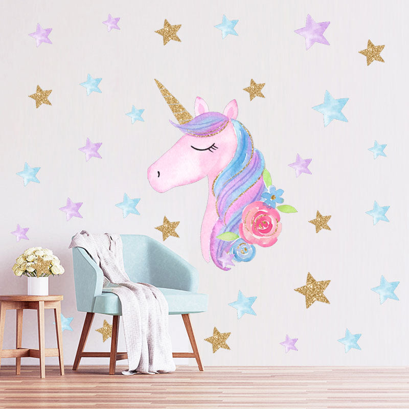 Unicorn Stars Rainbow Wall Sticker Girls Bedroom