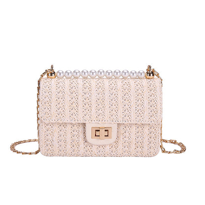 Straw pearl   with  wild texture fairy shoulder chain  bag