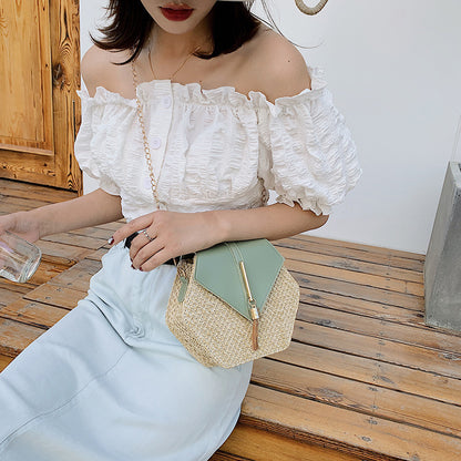 fashion straw tassel chain bag