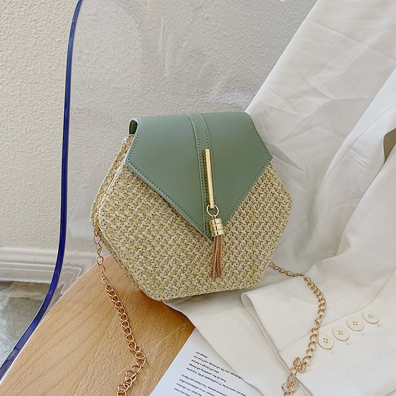 fashion straw tassel chain bag