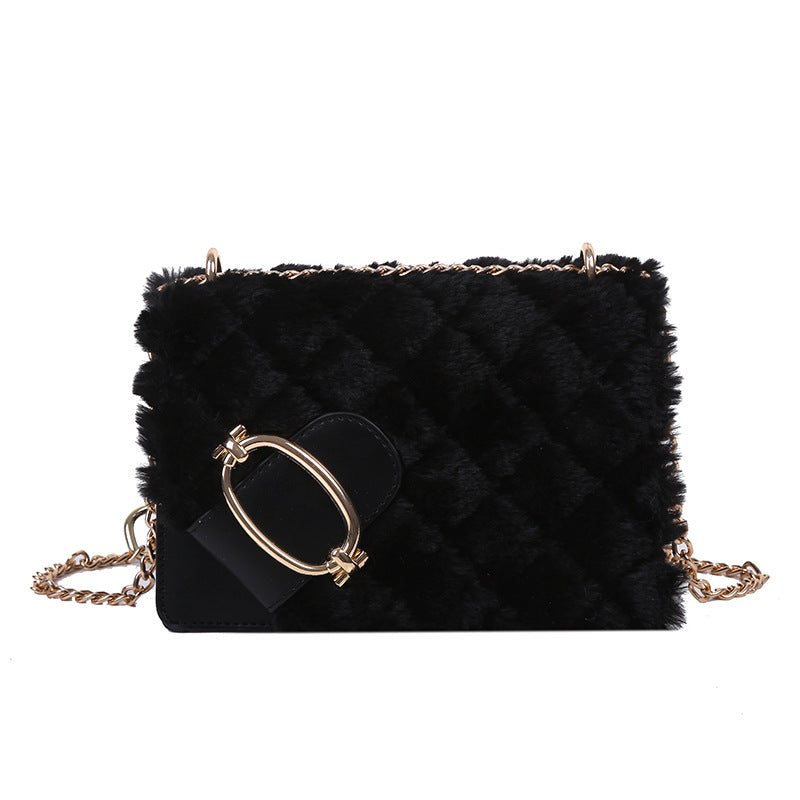 winter rhomboid plush handbags fashion trend all-match chain one-shoulder small square bag