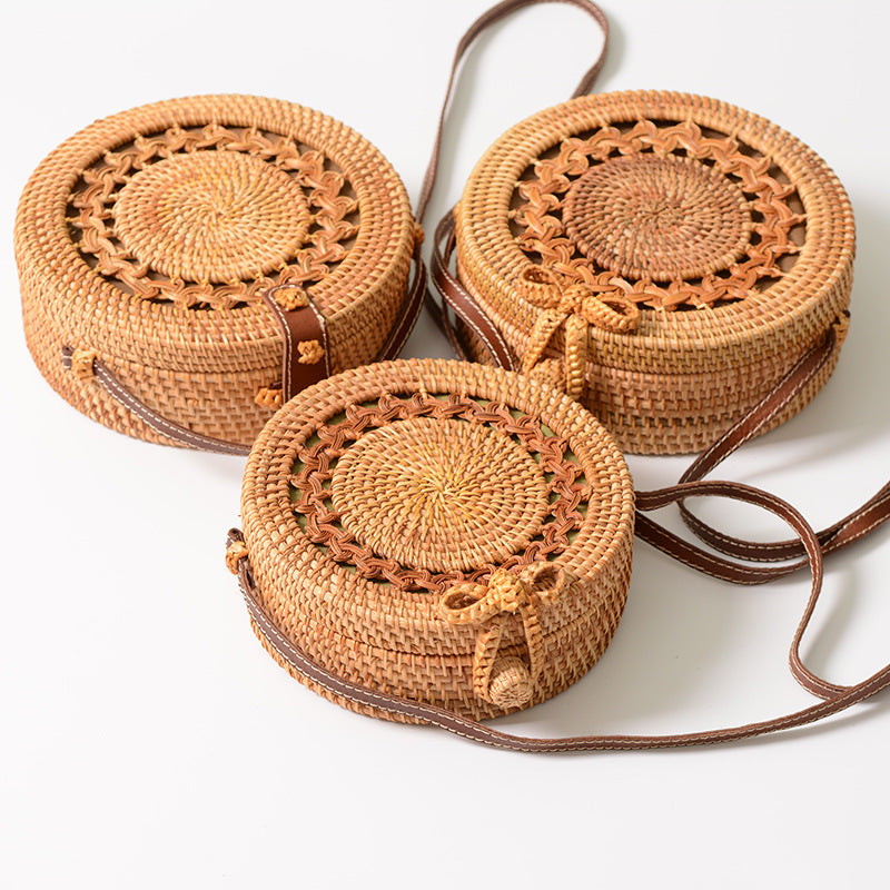 Vietnam handmade rattan woven round bag 20*8 hollow retro art