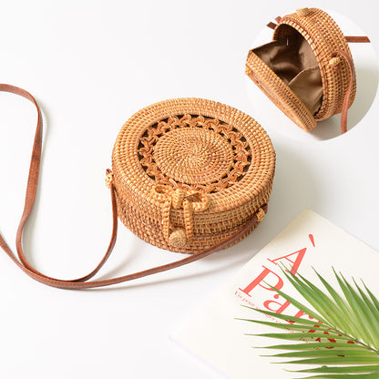 Vietnam handmade rattan woven round bag 20*8 hollow retro art