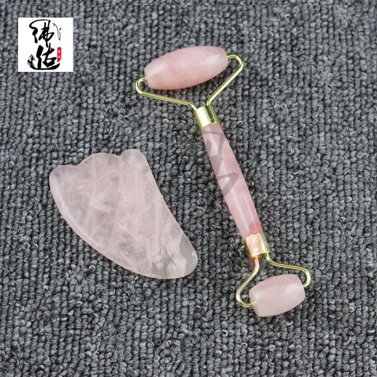 Rose Quartz Roller Slimming Face Massager Lifting Tool Natural Jade Facial Massage Roller Stone Skin Massage Beauty Care Set Box