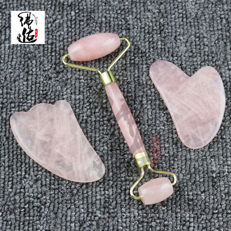 Rose Quartz Roller Slimming Face Massager Lifting Tool Natural Jade Facial Massage Roller Stone Skin Massage Beauty Care Set Box