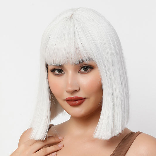 Cross-border wigs European and American holiday party wigs for women bob wigs with bangs short straight hair wigs full head