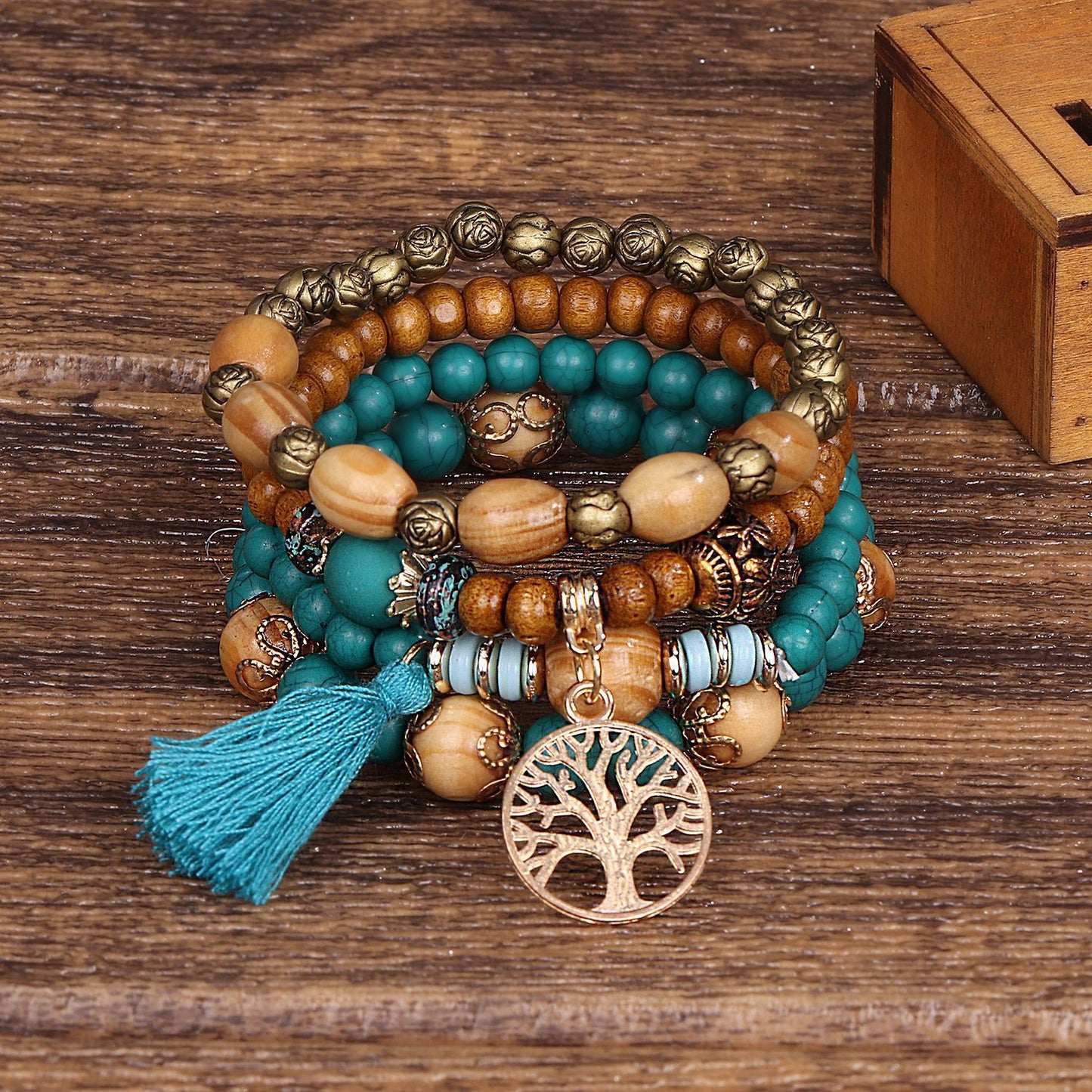 Factory direct supply Bohemian style multi-layer wooden beads beaded bracelet elastic bracelet jewelry European and American jewelry wholesale