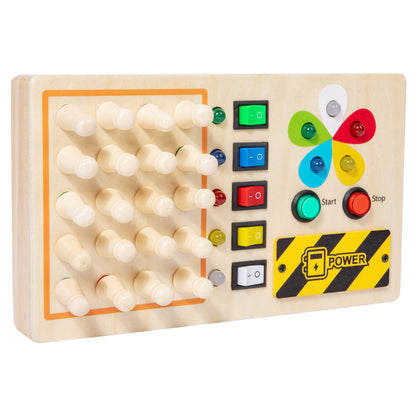 Cross-border hot selling children's early education wooden LED light socket switch busy board toys hands-on wooden toys