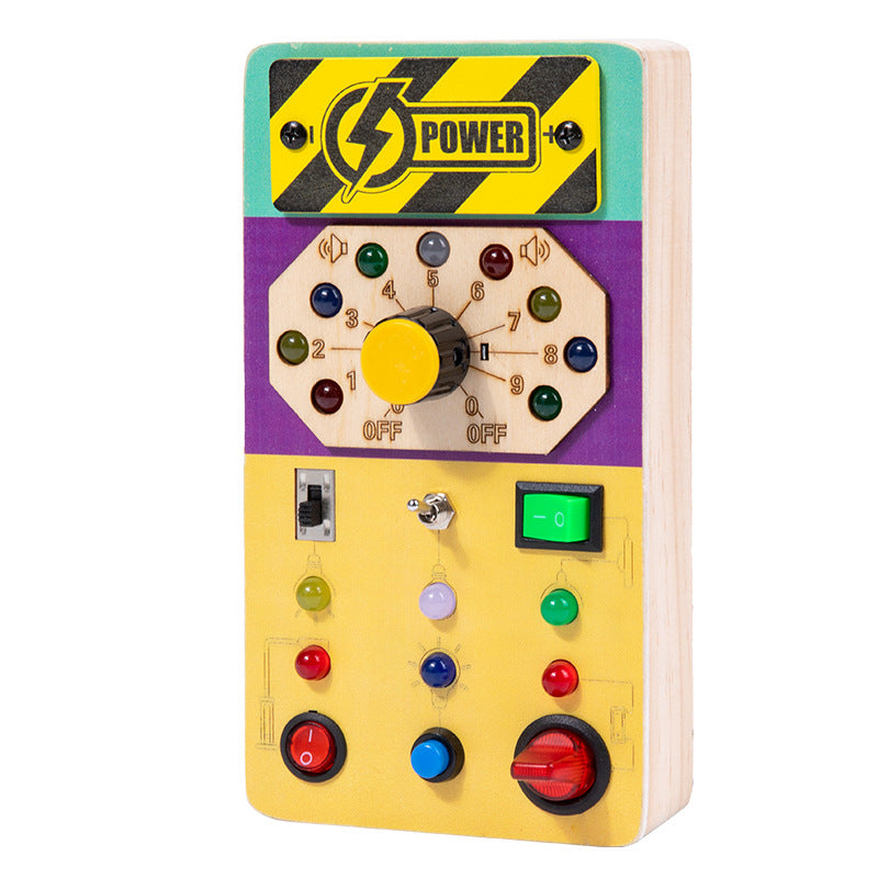 Cross-border hot selling children's early education wooden LED light socket switch busy board toys hands-on wooden toys