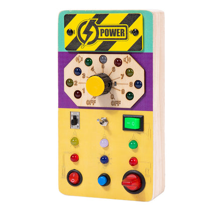 Cross-border hot selling children's early education wooden LED light socket switch busy board toys hands-on wooden toys