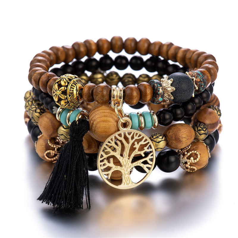 Factory direct supply Bohemian style multi-layer wooden beads beaded bracelet elastic bracelet jewelry European and American jewelry wholesale