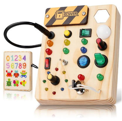 Cross-border hot selling children's early education wooden LED light socket switch busy board toys hands-on wooden toys