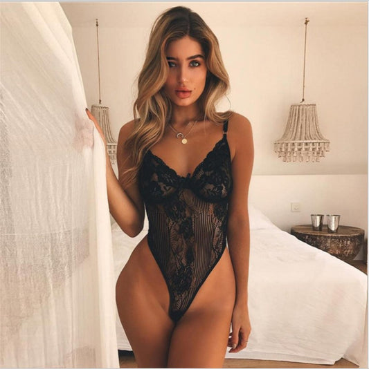 Lace Perspective High Waist Sexual Bodysuit Hollow Out Sexy Lingerie