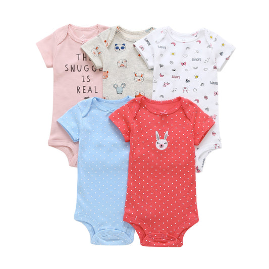 A generation of summer baby boy cotton short-sleeved mixed color haze triangle romper 5 five-piece suit T0031