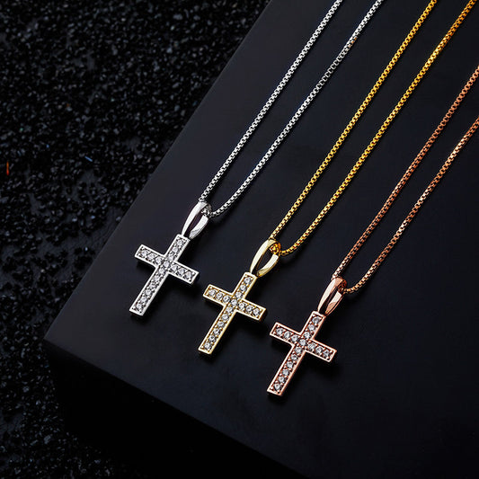 Cross-border new product 925 silver full zircon cross hip hop pendant European and American personality Jesus necklace jewelry