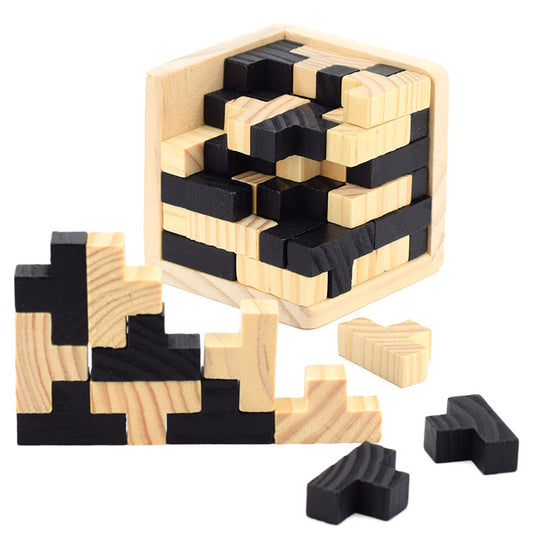 3D Puzzle Interlocking Wooden Cube Toys Kids IQ Brain Teaser Early Learning Educational Toys Children Montessori Cube Puzzles
