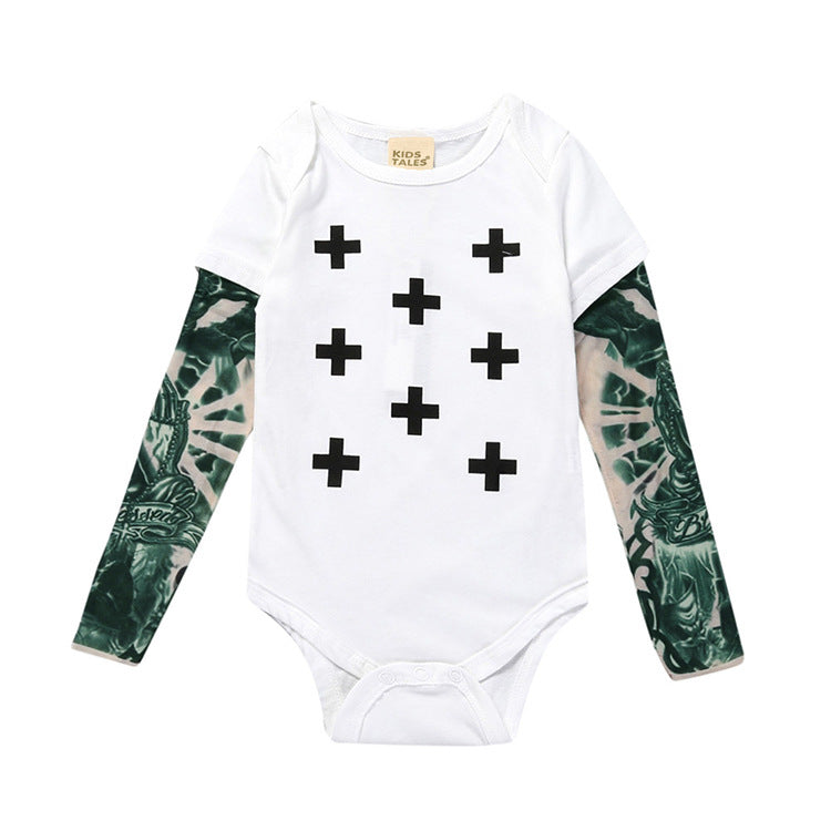 Ins speed sale through the explosions 2019 summer children's clothing 1-3 years of onesies baby tattoo mesh sleeves hazer triangle climb