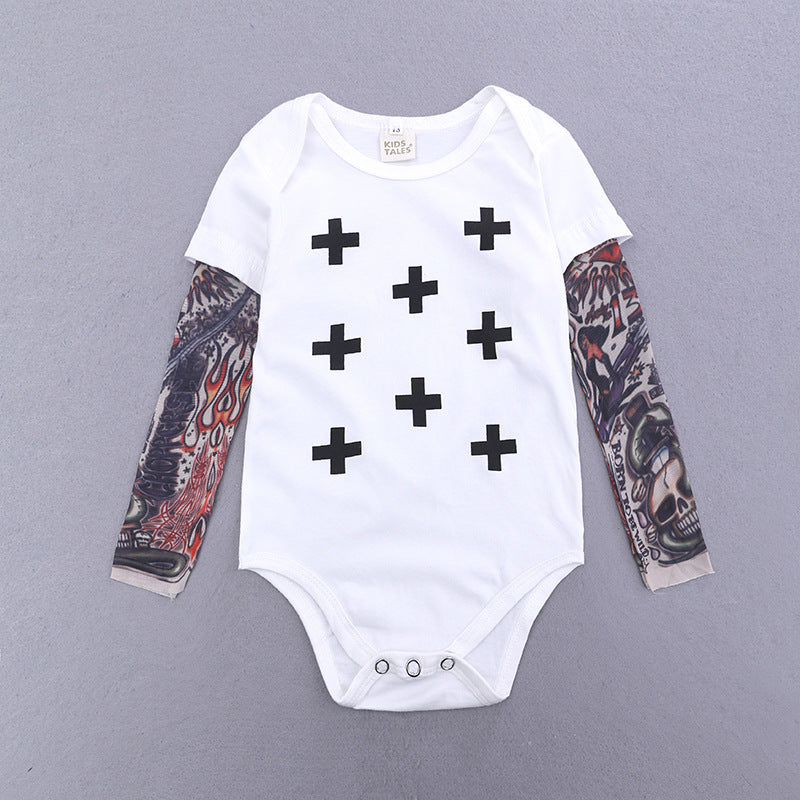 Ins speed sale through the explosions 2019 summer children's clothing 1-3 years of onesies baby tattoo mesh sleeves hazer triangle climb