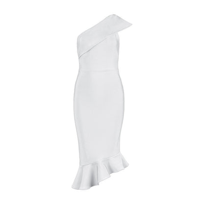 Women Bandage Dress Shoulder Sleeveless Ruffles Party Dress