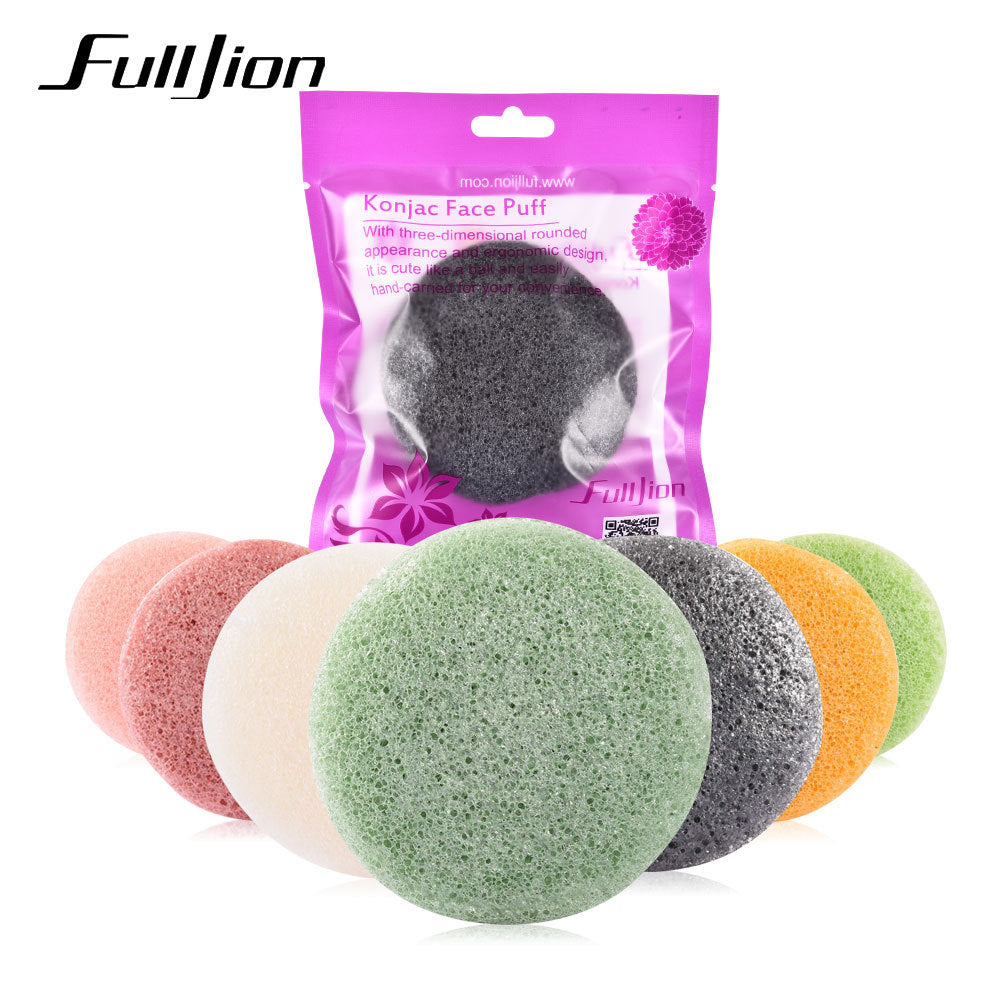 Fulljion Round Shape Konjac Sponge Cosmetic Puff Face Cleaning Sponge Natural Konjac Puff Facial Cleanser Tool Wash Flutter 1pcs