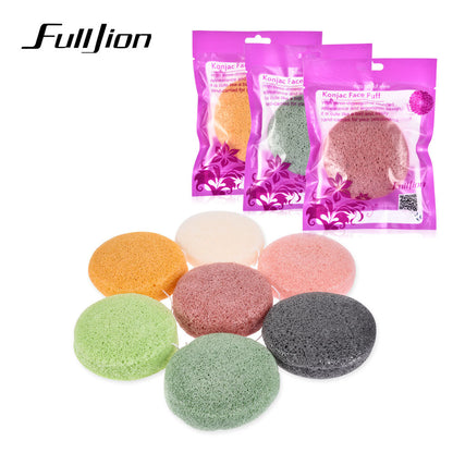 Fulljion Round Shape Konjac Sponge Cosmetic Puff Face Cleaning Sponge Natural Konjac Puff Facial Cleanser Tool Wash Flutter 1pcs