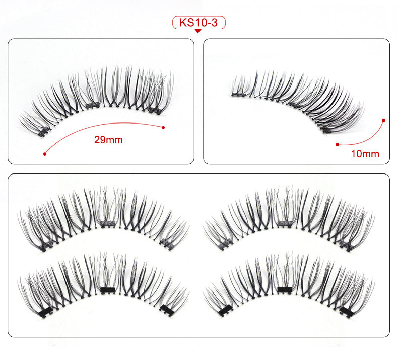 Factory direct three magnet false eyelashes 3D magnetic false eyelashes handmade natural realistic magnet eyelashes