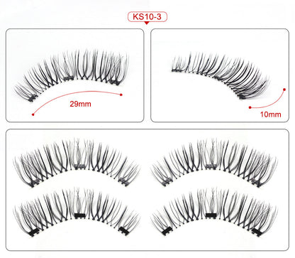 Factory direct three magnet false eyelashes 3D magnetic false eyelashes handmade natural realistic magnet eyelashes