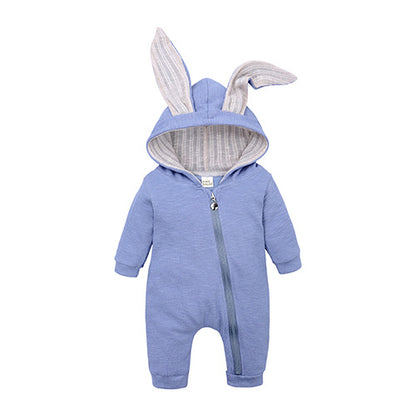 ins baby explosion models men and women baby solid color rabbit ears climbing jacket baby autumn and winter clothing jumpsuit wholesale