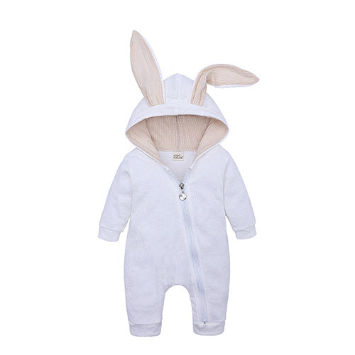 ins baby explosion models men and women baby solid color rabbit ears climbing jacket baby autumn and winter clothing jumpsuit wholesale