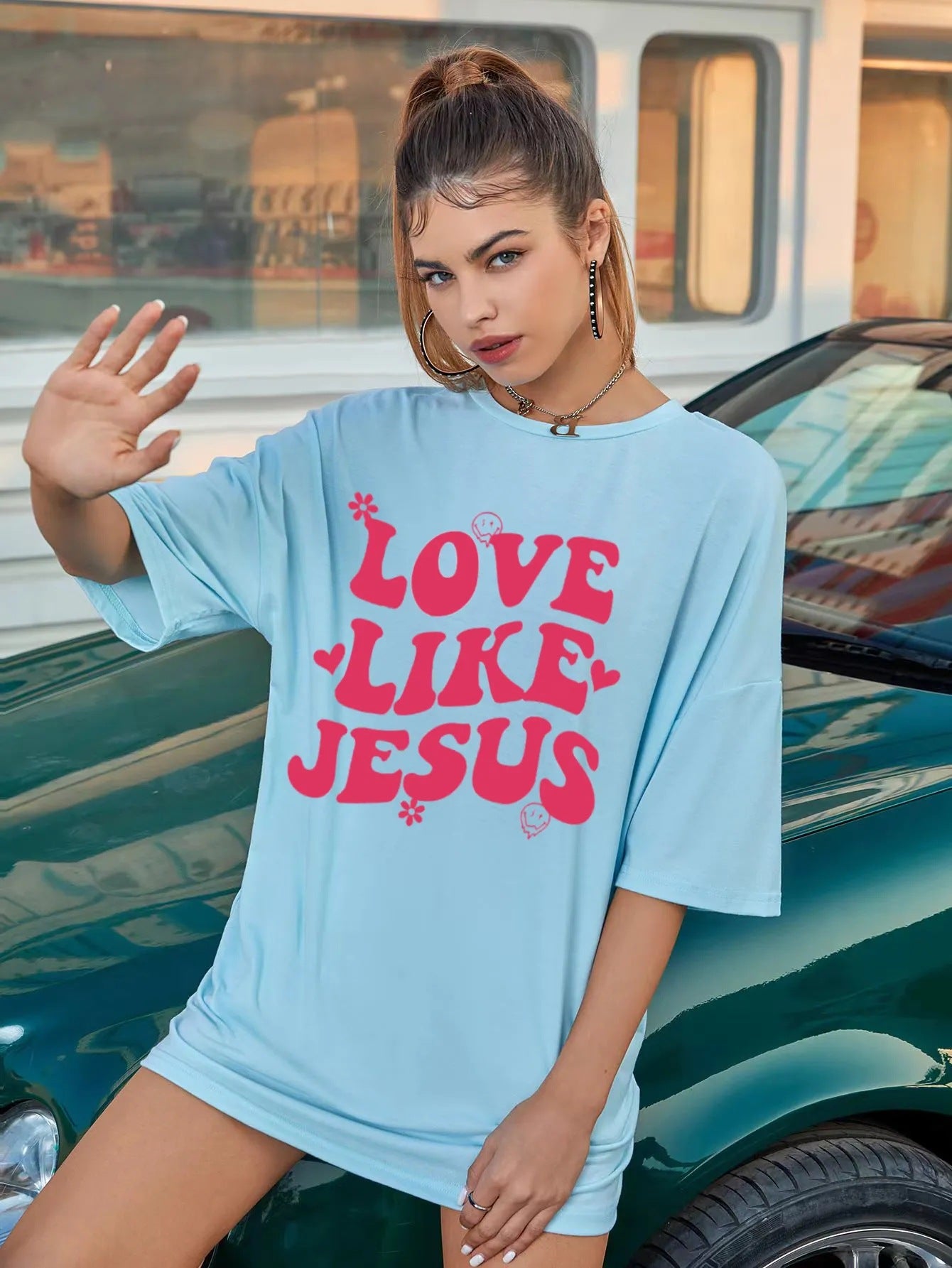 Cross-border Love like Jesus creative style foreign trade sources European and American pullover loose plus size women's cotton T-shirt