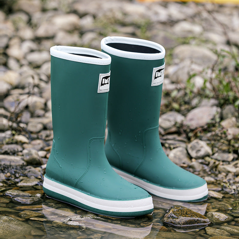 Cross-border fashion high rain boots for women, waterproof and non-slip water boots, wear-resistant outer water shoes, kitchen work sleeves, women's shoes