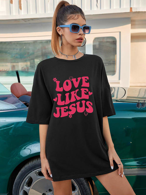 Cross-border Love like Jesus creative style foreign trade sources European and American pullover loose plus size women's cotton T-shirt