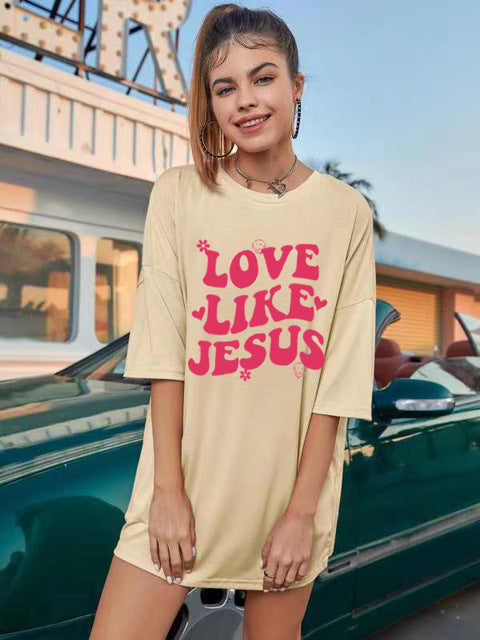 Cross-border Love like Jesus creative style foreign trade sources European and American pullover loose plus size women's cotton T-shirt