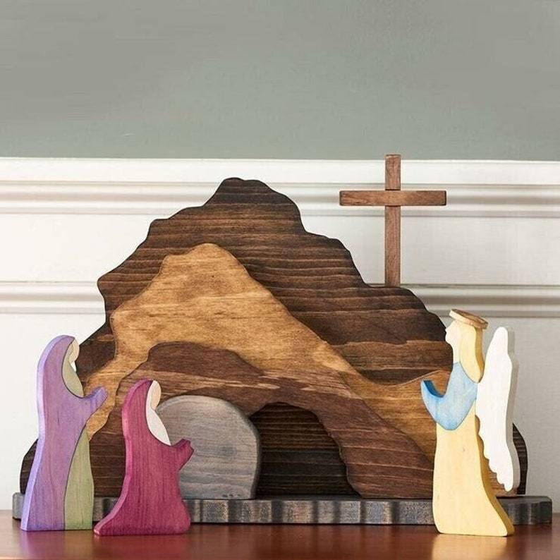 Wooden Easter Scene Christian Nativity Scene Set Home Decoration Ornament Decoration