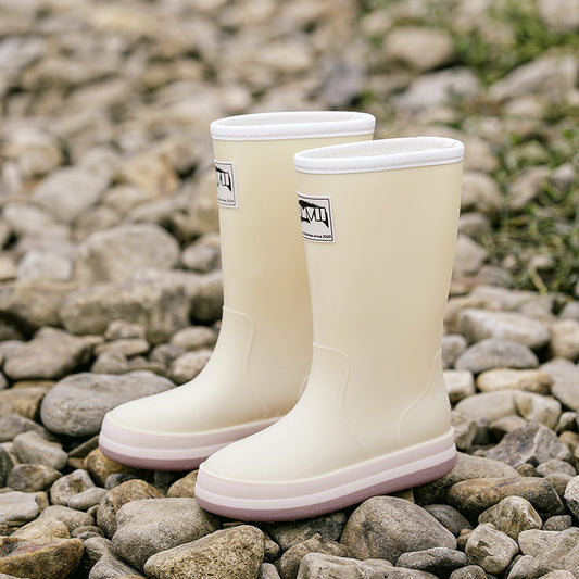 Cross-border fashion high rain boots for women, waterproof and non-slip water boots, wear-resistant outer water shoes, kitchen work sleeves, women's shoes