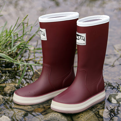 Cross-border fashion high rain boots for women, waterproof and non-slip water boots, wear-resistant outer water shoes, kitchen work sleeves, women's shoes