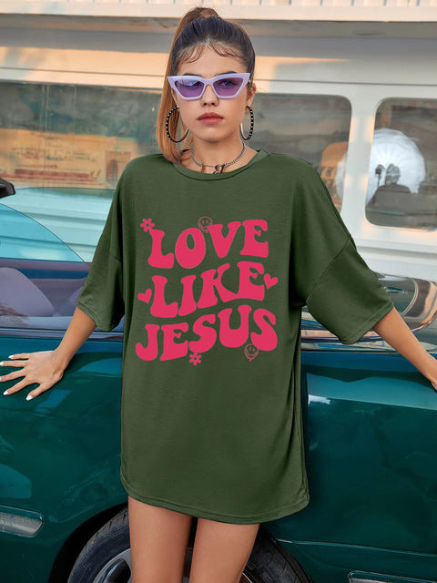 Cross-border Love like Jesus creative style foreign trade sources European and American pullover loose plus size women's cotton T-shirt