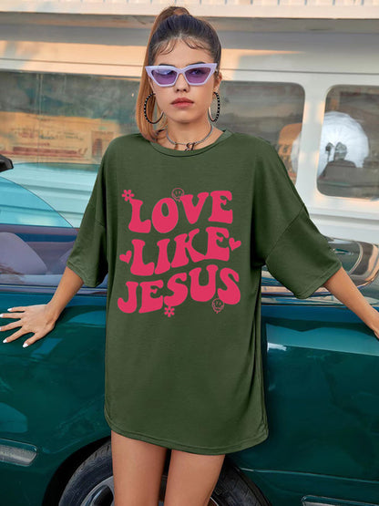 Cross-border Love like Jesus creative style foreign trade sources European and American pullover loose plus size women's cotton T-shirt