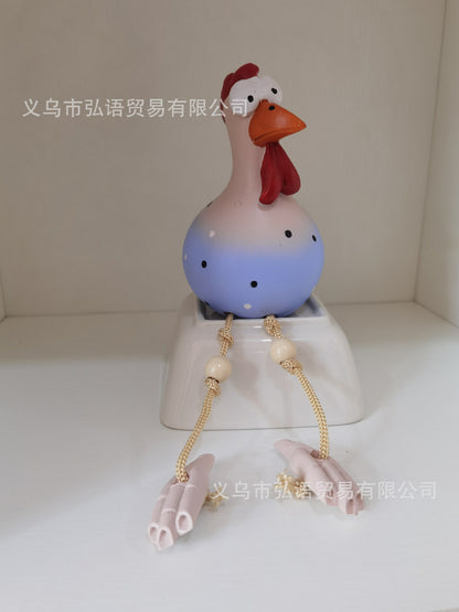 Fairy Statue cross-border foreign trade resin crafts big eye chicken hanging chicken long foot pendant ornament garden decoration