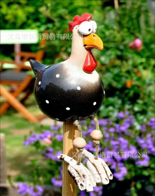 Fairy Statue cross-border foreign trade resin crafts big eye chicken hanging chicken long foot pendant ornament garden decoration