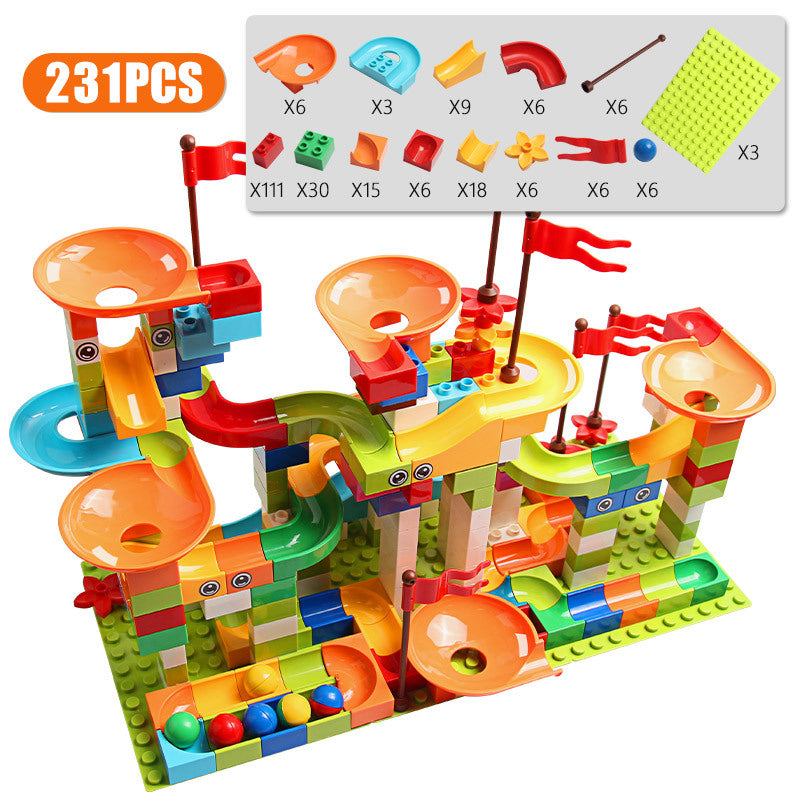 Children's ball slide building block large particle assembled track model compatible with Lego children's educational toys wholesale