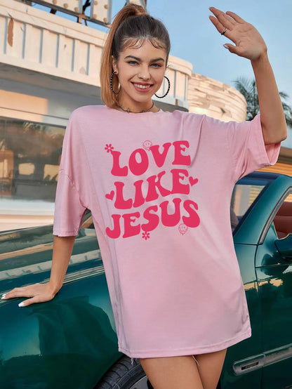 Cross-border Love like Jesus creative style foreign trade sources European and American pullover loose plus size women's cotton T-shirt