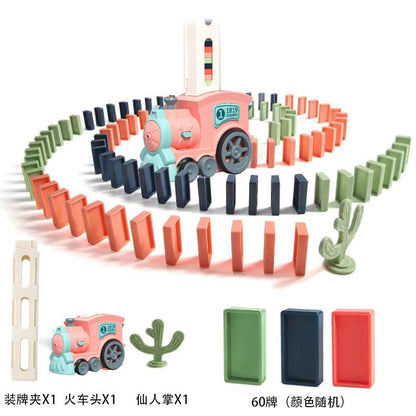 Cross-border Amazon same style domino train automatic licensing electric train educational toys wholesale