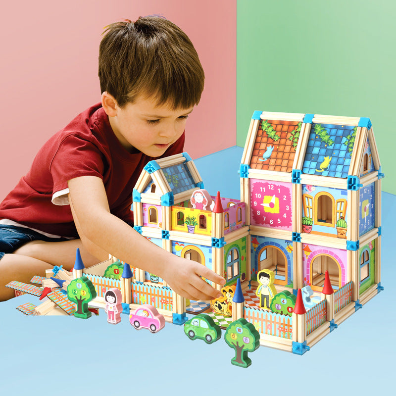 Children's fun creative building masters assembling building blocks puzzle early education assembling house model games wooden toys