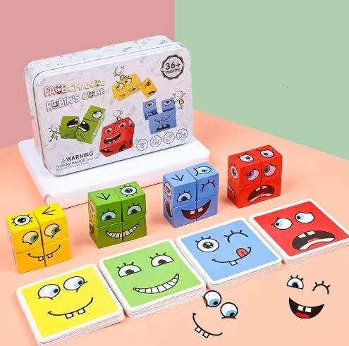 Cross-border Amazon children's face-changing expression Rubik's Cube fun desktop parent-child game early education educational building blocks toys