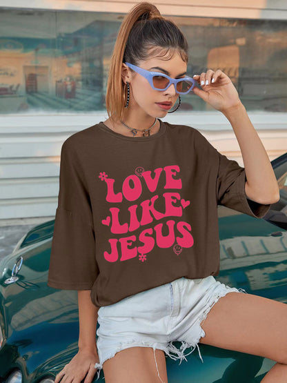 Cross-border Love like Jesus creative style foreign trade sources European and American pullover loose plus size women's cotton T-shirt